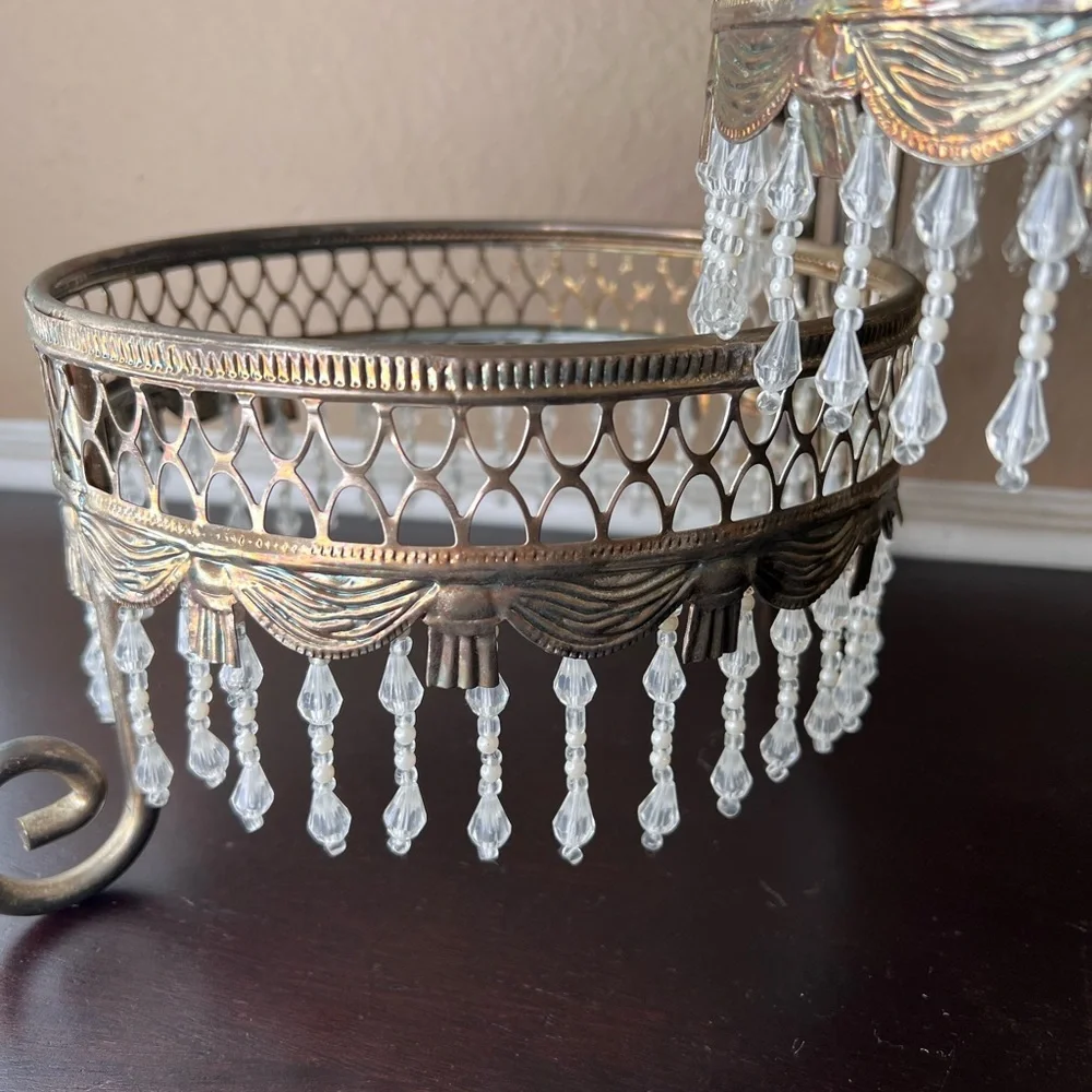 Vintage 1990s Davco Silver-Plated Three-Tier Beaded Cake Stand